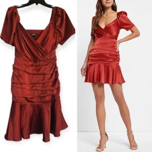 EXPRESS Satin Ruched Terracota Red Dress- Size 0